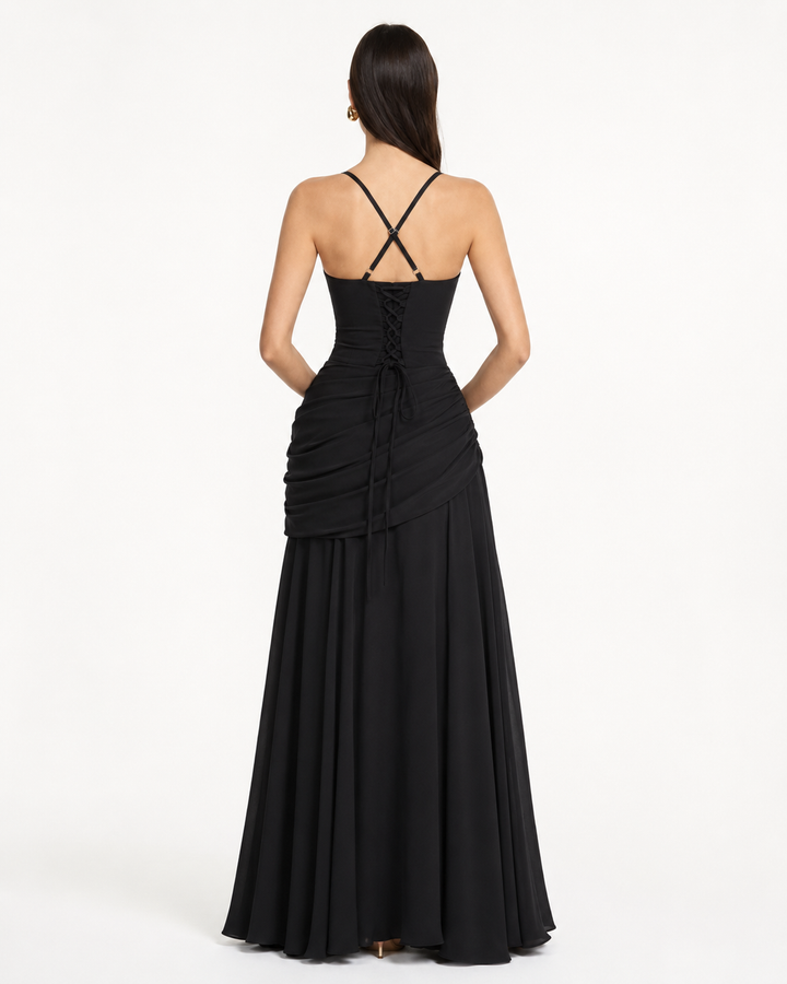 Enni – Pleated Maxi Dress with Square Neckline
