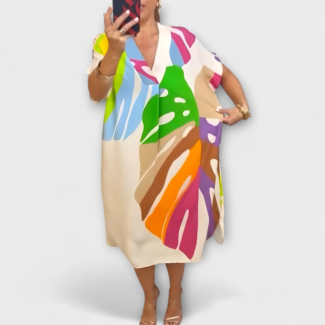 Roos - Colorful Leaf Pattern Everyday Dress