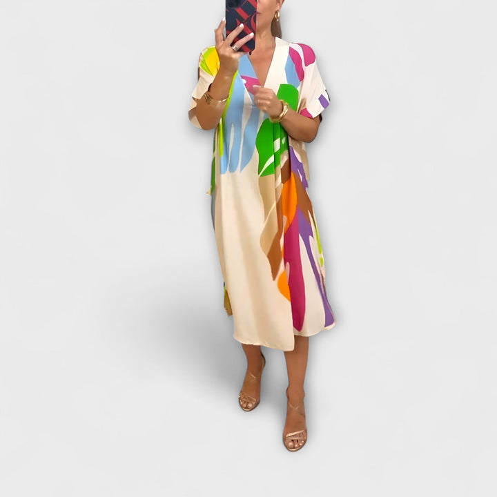 Roos - Colorful Leaf Pattern Everyday Dress