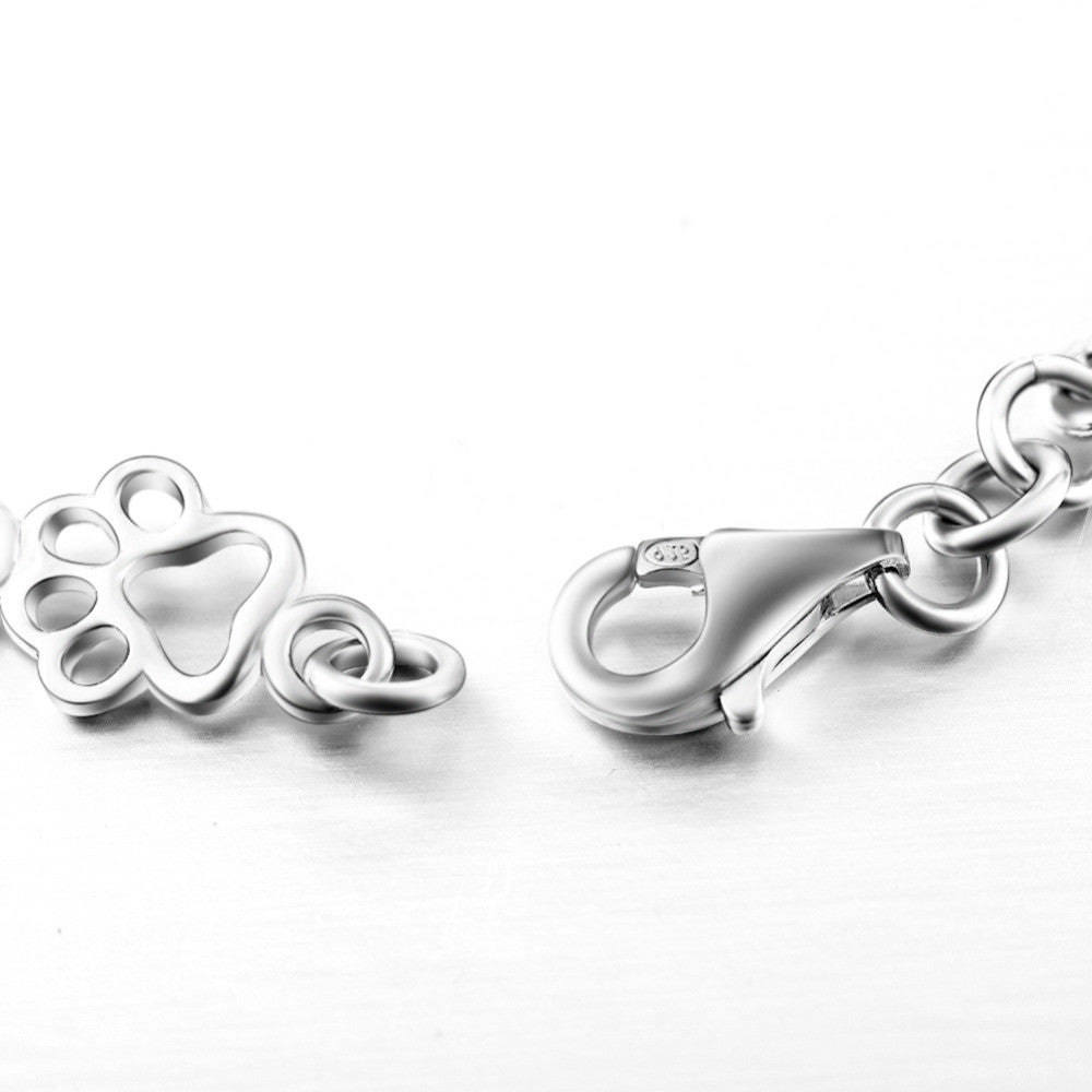 Solid Silver Bracelet with Dog Paw & Bone Charms