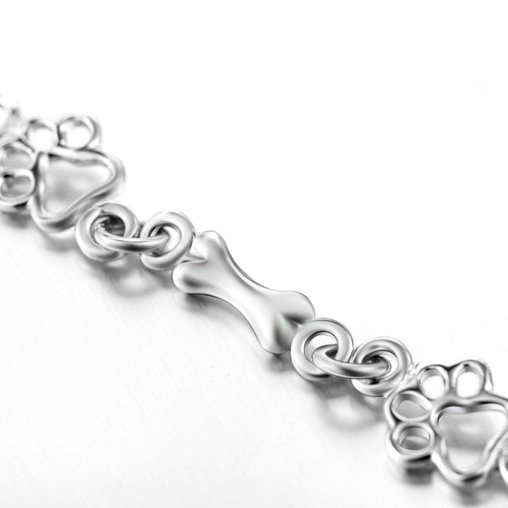 Solid Silver Bracelet with Dog Paw & Bone Charms