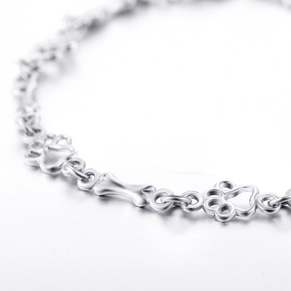 Solid Silver Bracelet with Dog Paw & Bone Charms