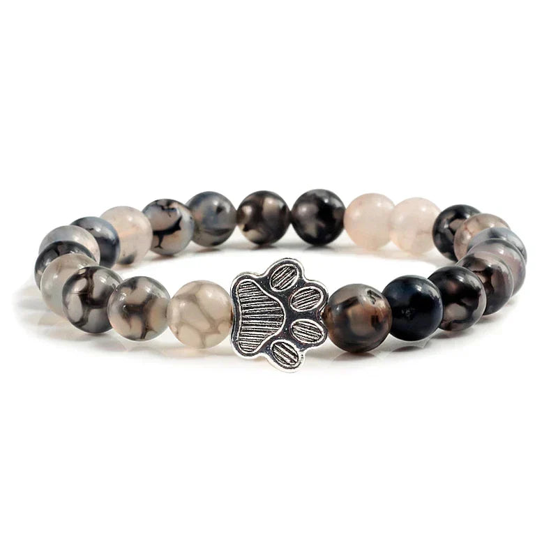 Natural Stone Bracelet with Paw Pendant – Elastic Beaded Bracelet for Men & Women