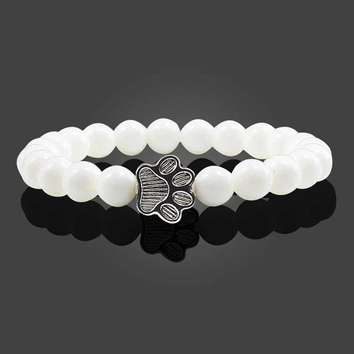 Natural Stone Bracelet with Paw Pendant – Elastic Beaded Bracelet for Men & Women