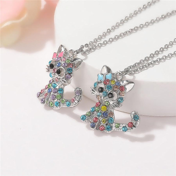 Baby Cats Necklace with Colourful Zirconia in Silver