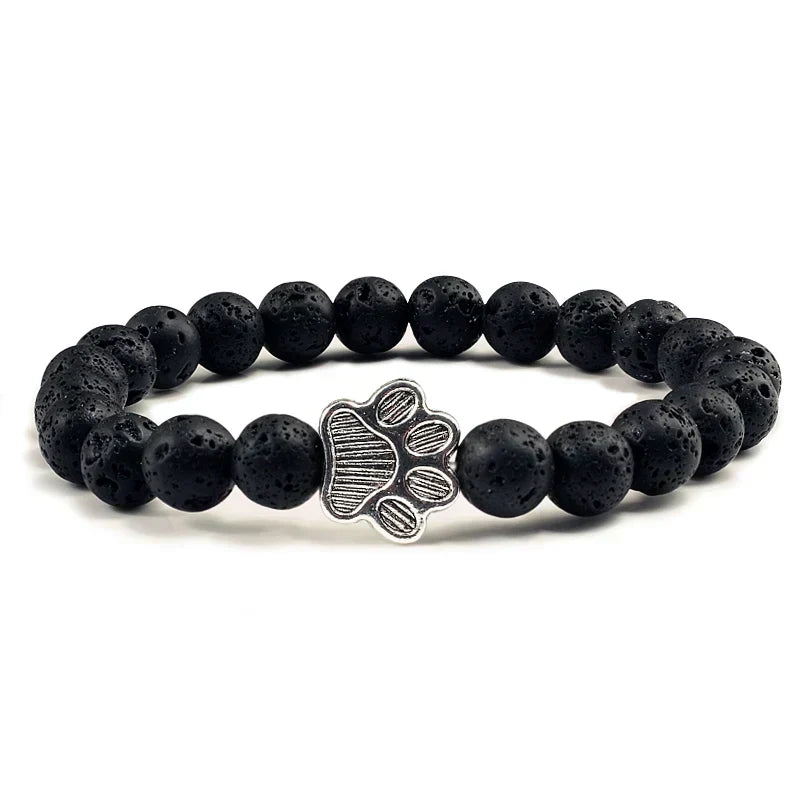 Natural Stone Bracelet with Paw Pendant – Elastic Beaded Bracelet for Men & Women