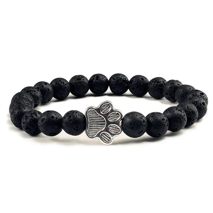 Natural Stone Bracelet with Paw Pendant – Elastic Beaded Bracelet for Men & Women