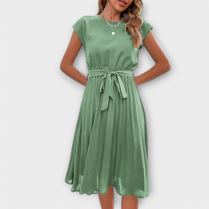 Claire - Short Sleeve Pleated Midi Dress for Everyday