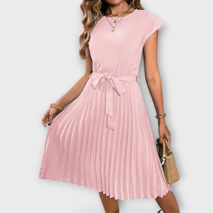 Claire - Short Sleeve Pleated Midi Dress for Everyday
