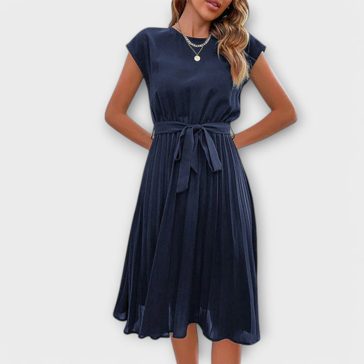 Claire - Short Sleeve Pleated Midi Dress for Everyday