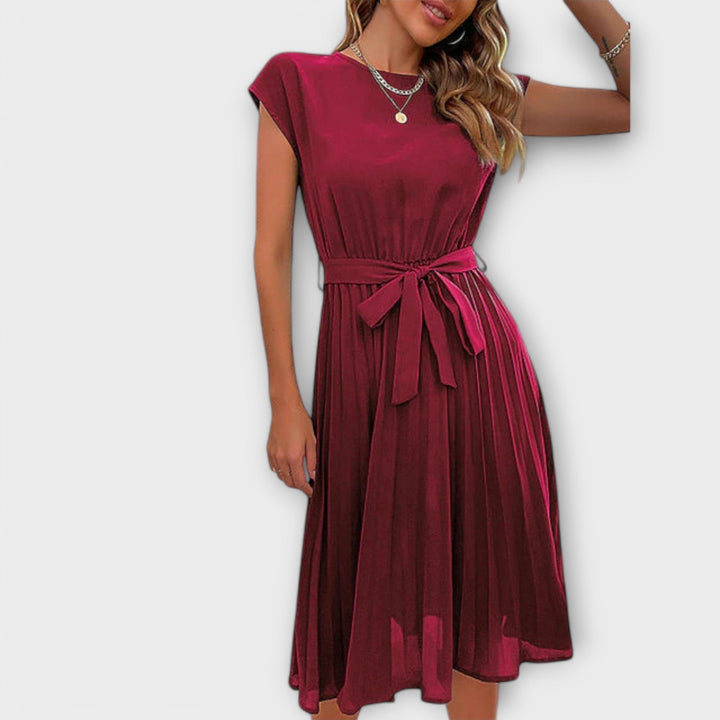 Claire - Short Sleeve Pleated Midi Dress for Everyday