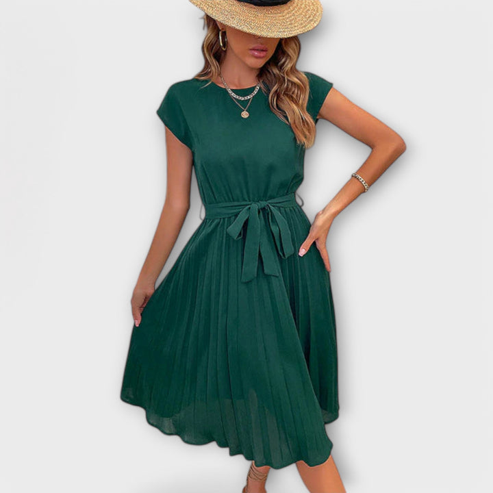 Claire - Short Sleeve Pleated Midi Dress for Everyday