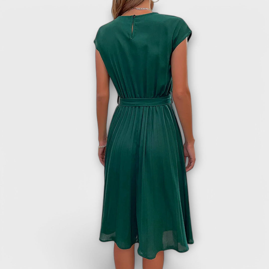 Claire - Short Sleeve Pleated Midi Dress for Everyday