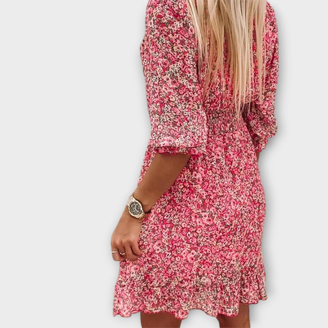 Women's Floral Print Dress with Pear-Shaped Sleeves
