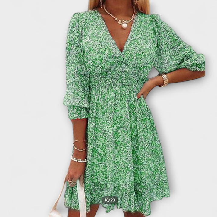 Women's Floral Print Dress with Pear-Shaped Sleeves