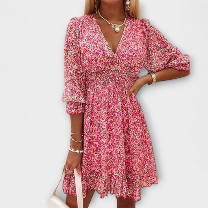 Women's Floral Print Dress with Pear-Shaped Sleeves