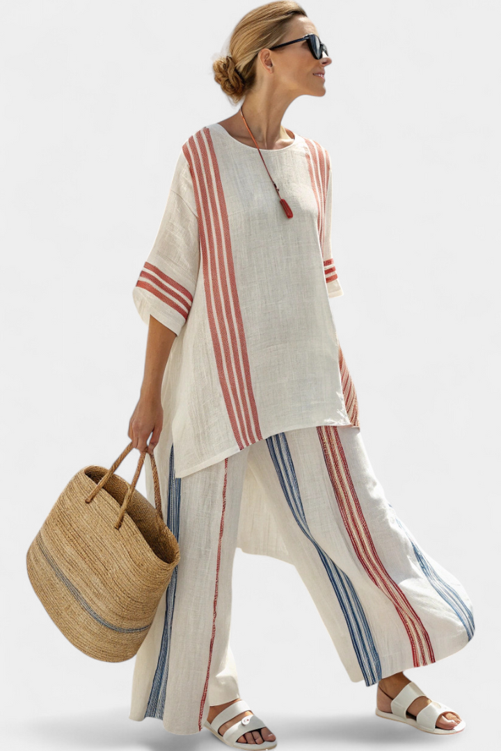 Ema – Multicolored Striped Top and Mediterranean Style Pants
