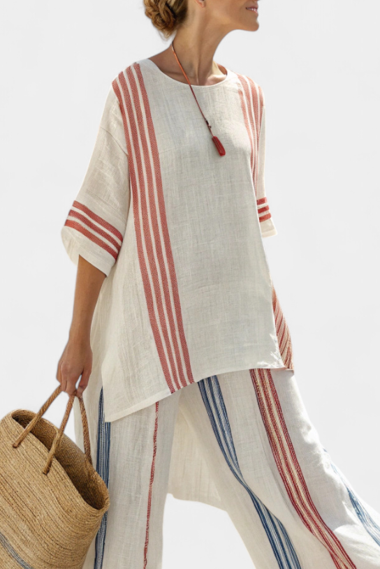 Ema – Multicolored Striped Top and Mediterranean Style Pants