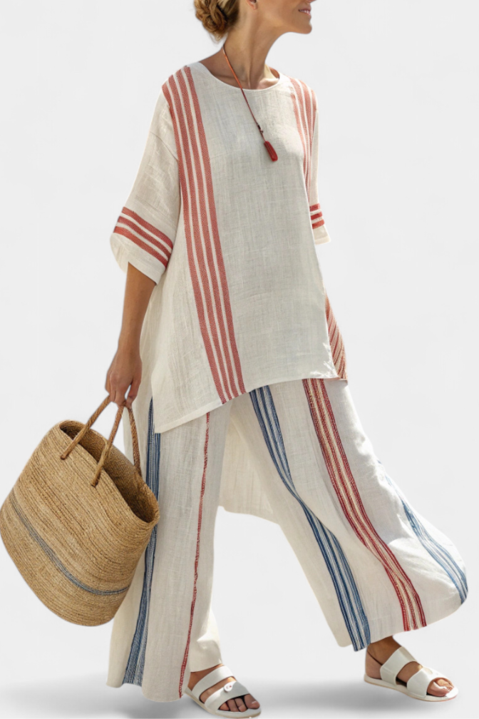 Ema – Multicolored Striped Top and Mediterranean Style Pants