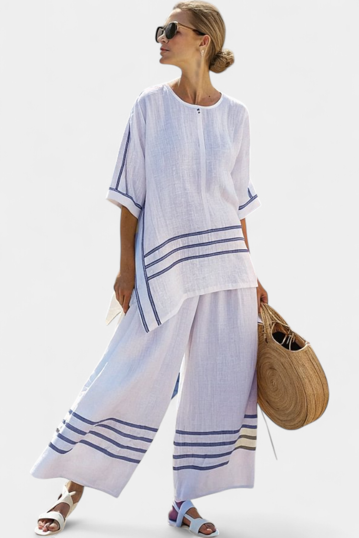 Bohumila – complex asymmetric striped top with bold pants