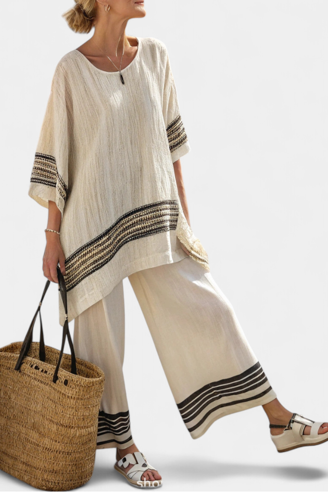 Kristýna – Stylish linen top with black stripes and airy pants