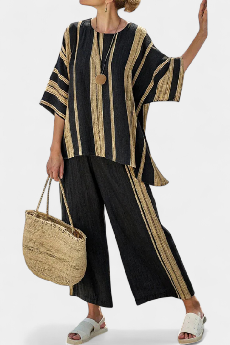 Adéla – Comfortable Long Striped Top and Freely Draping Linen Pants