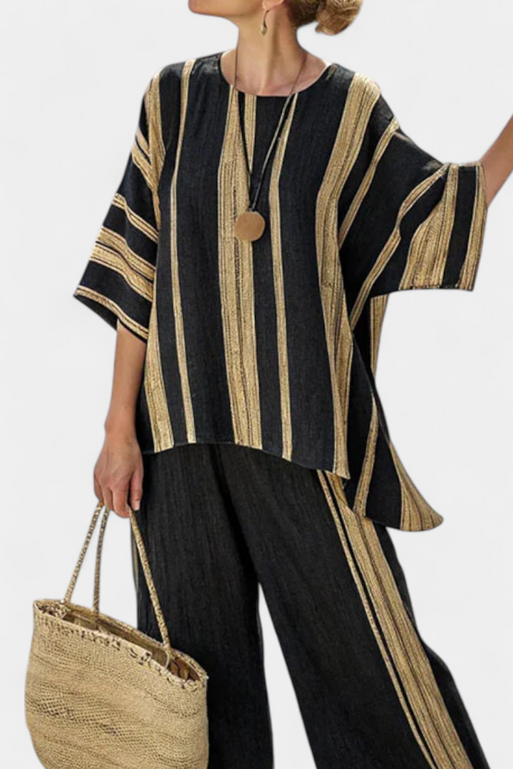 Adéla – Comfortable Long Striped Top and Freely Draping Linen Pants