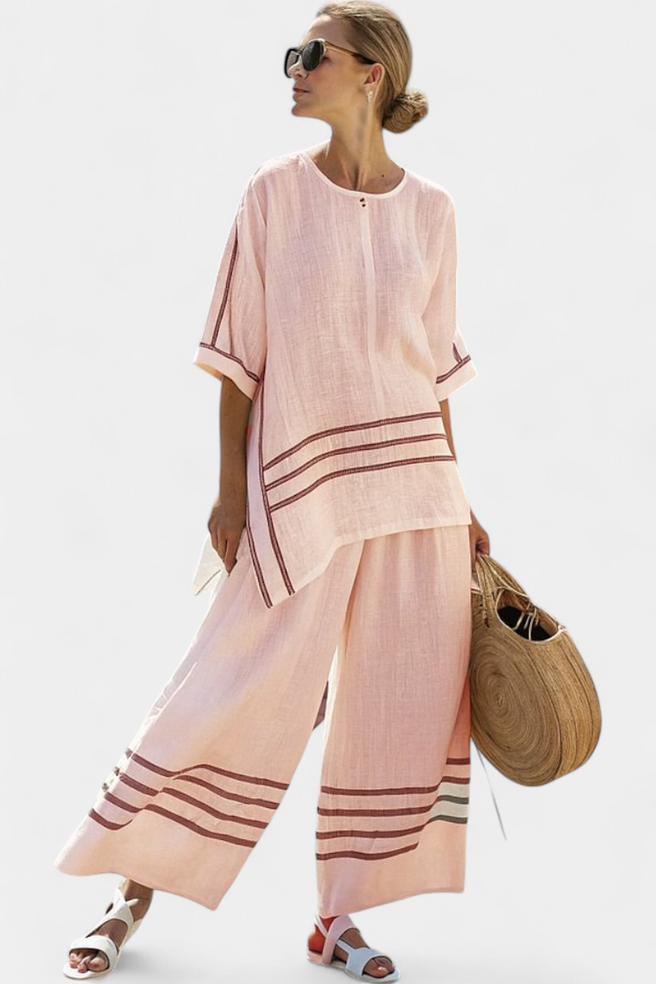 Bohumila – complex asymmetric striped top with bold pants