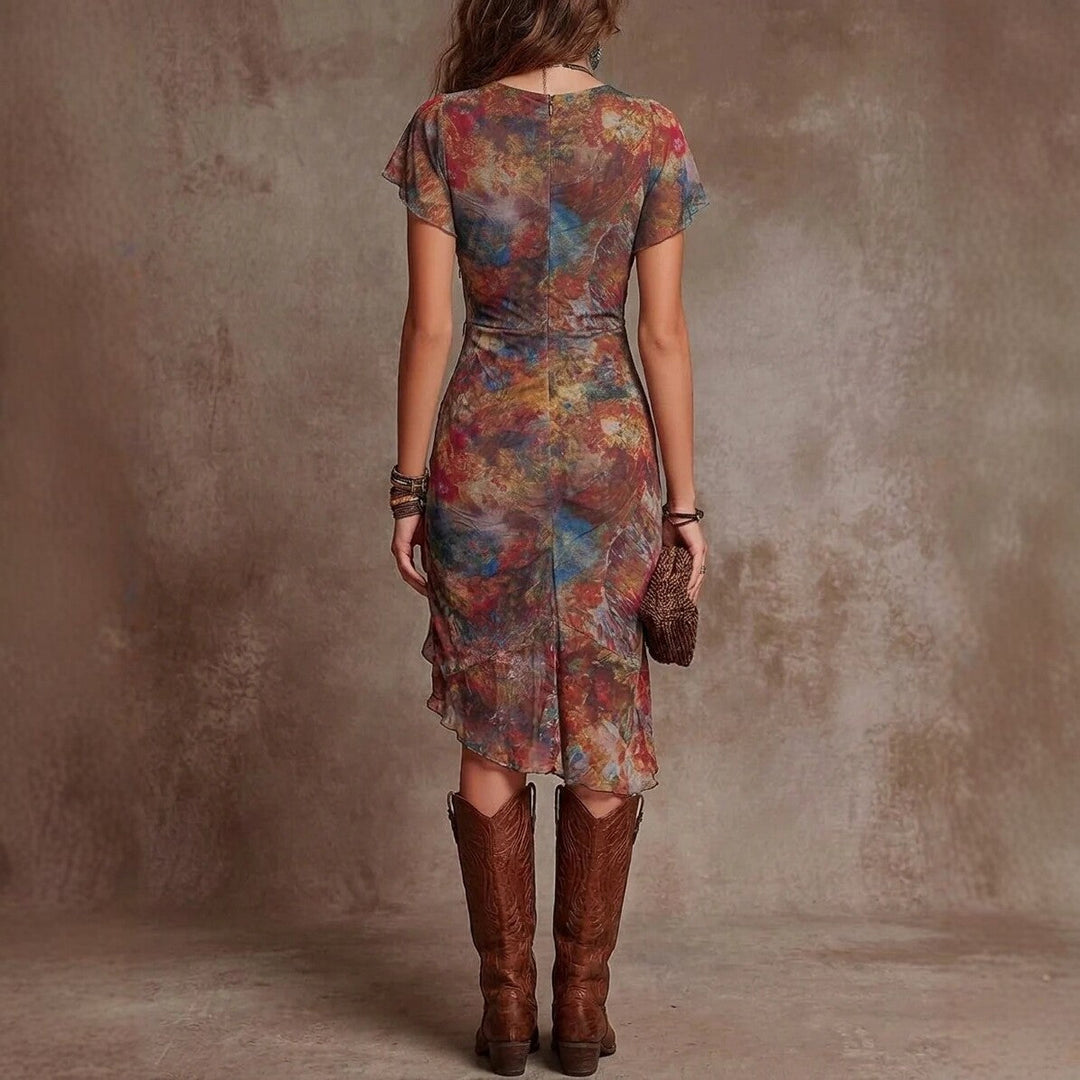 Elina - Stylish Midi Dress with V-Neck