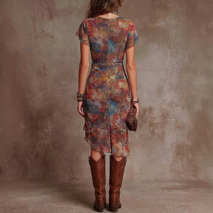 Elina - Stylish Midi Dress with V-Neck