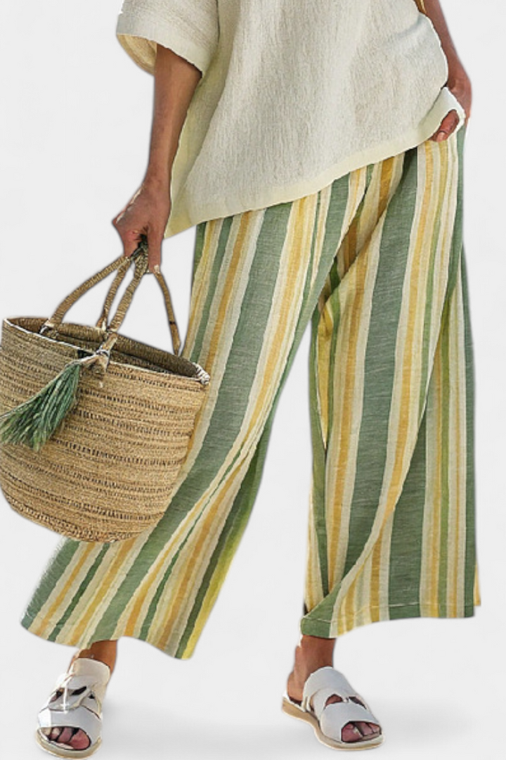 Nela – Stylish Top and Striped Linen Pants