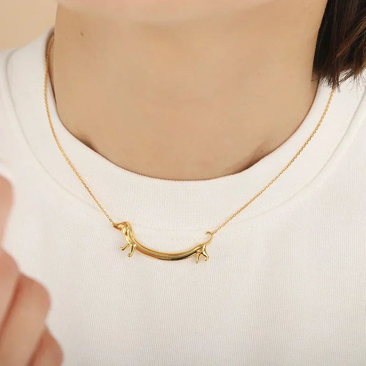 Gold Dachshund Puppy Necklace for Women