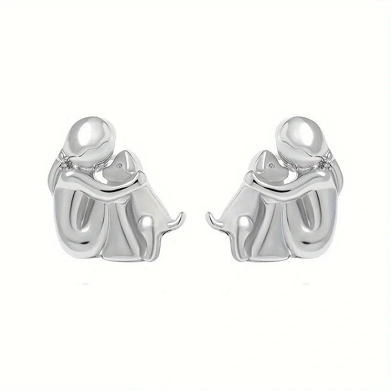 Sweet Two-Tone Hugging Bear Earrings in Silver & Gold