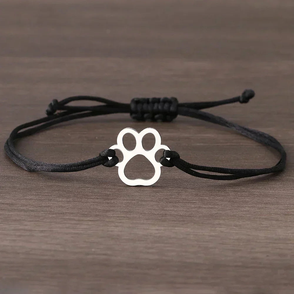 Adjustable Paw Bracelet with Black and Red Cord