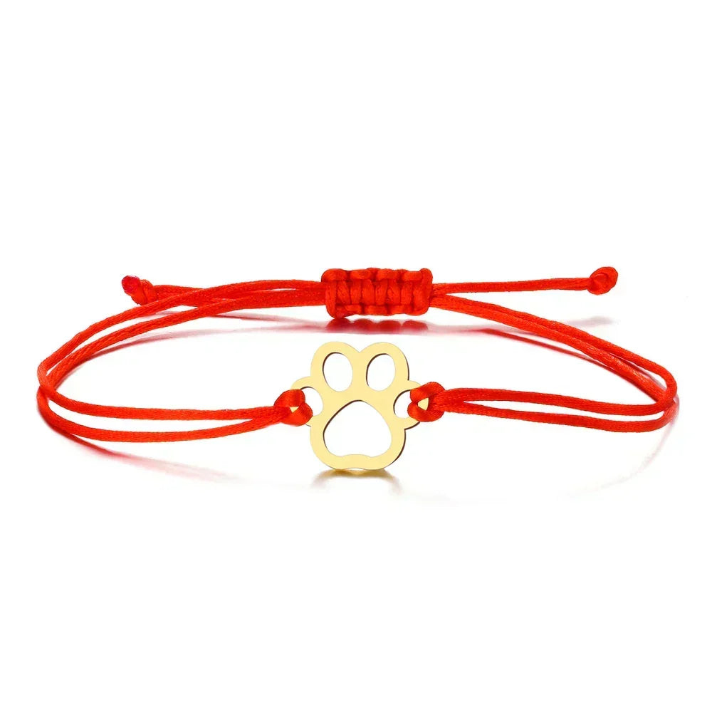 Adjustable Paw Bracelet with Black and Red Cord
