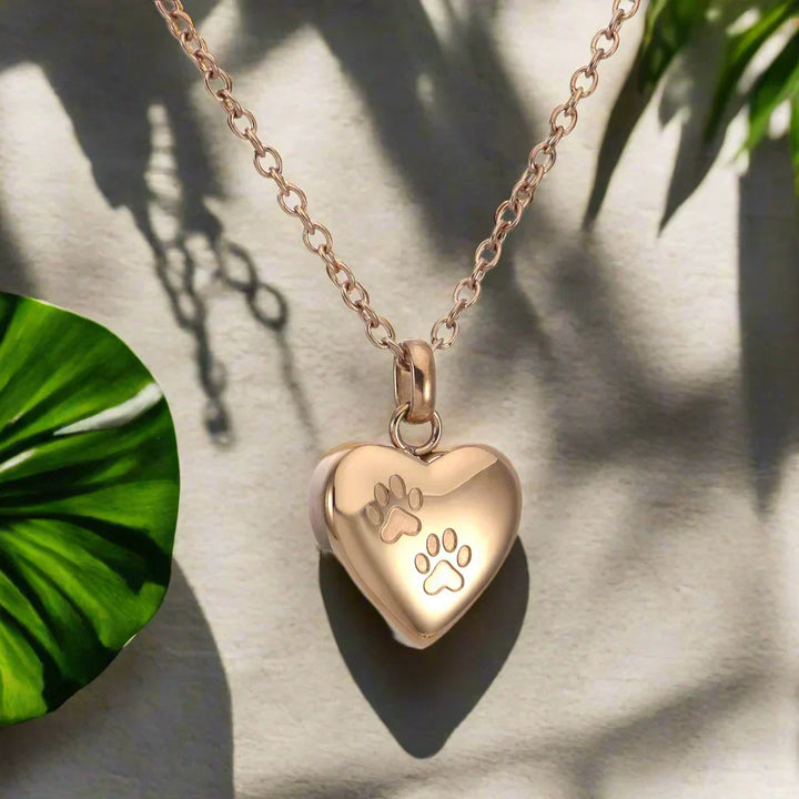 Memorial Necklace with Paw & Heart – Stainless Steel Urn Pendant
