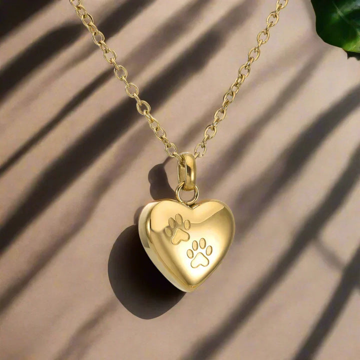 Memorial Necklace with Paw & Heart – Stainless Steel Urn Pendant