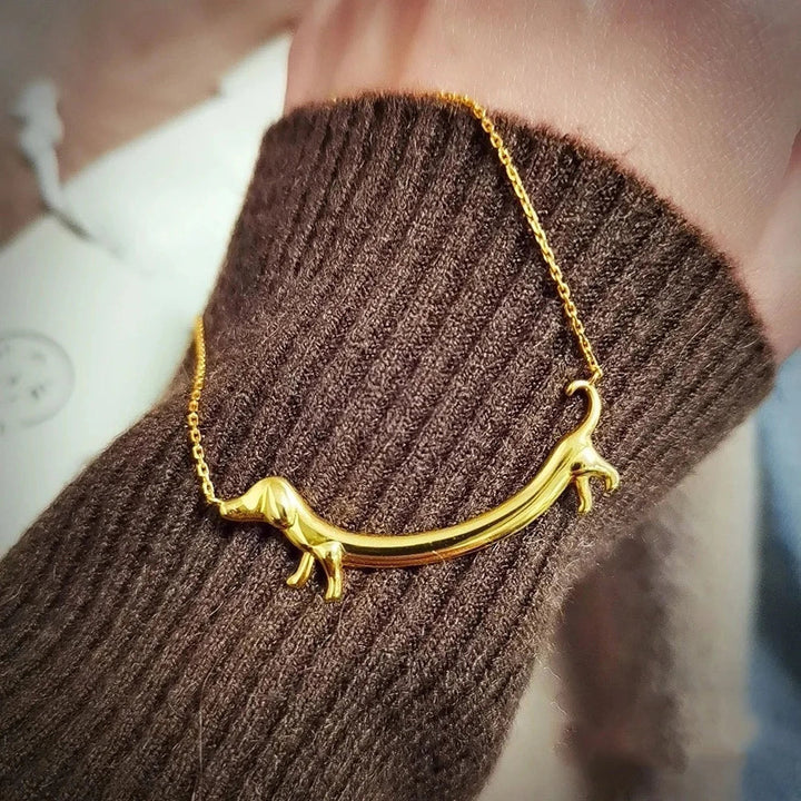 Gold Dachshund Puppy Necklace for Women