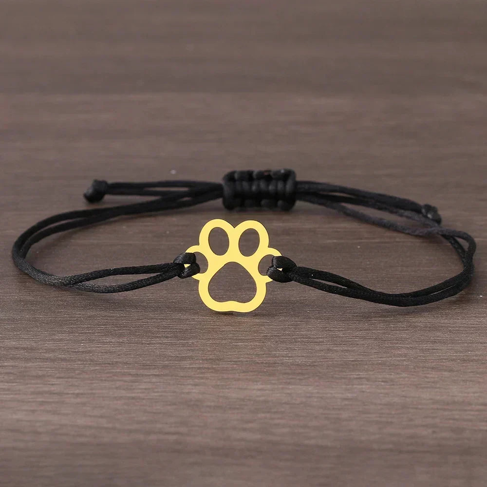 Adjustable Paw Bracelet with Black and Red Cord