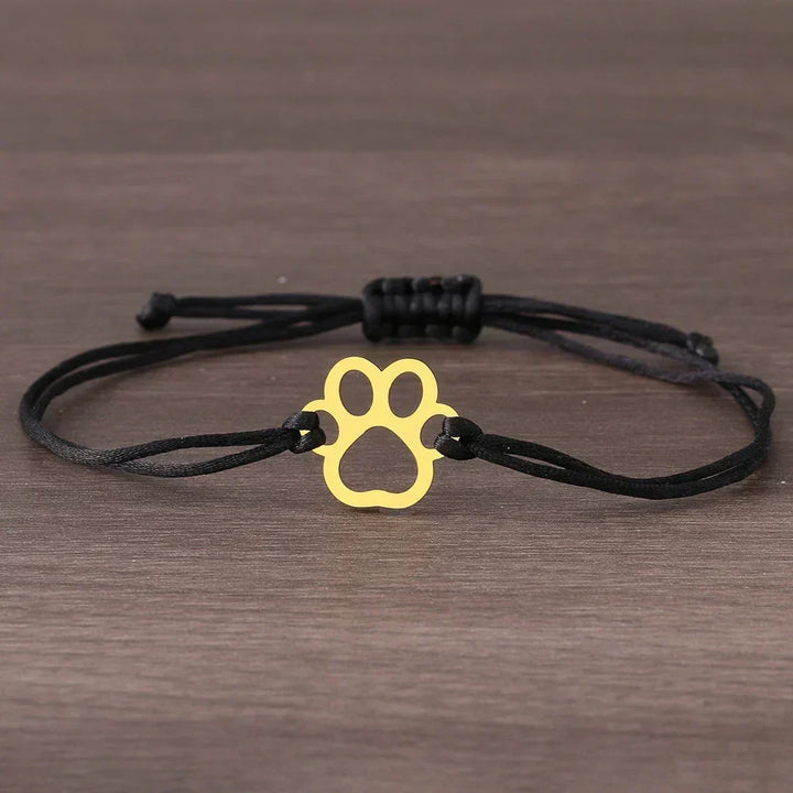 Adjustable Paw Bracelet with Black and Red Cord