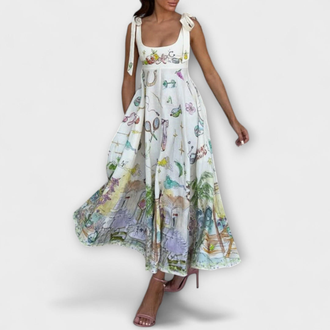Juliette - Colorful Linen Midi Dresses with Ballet Belt