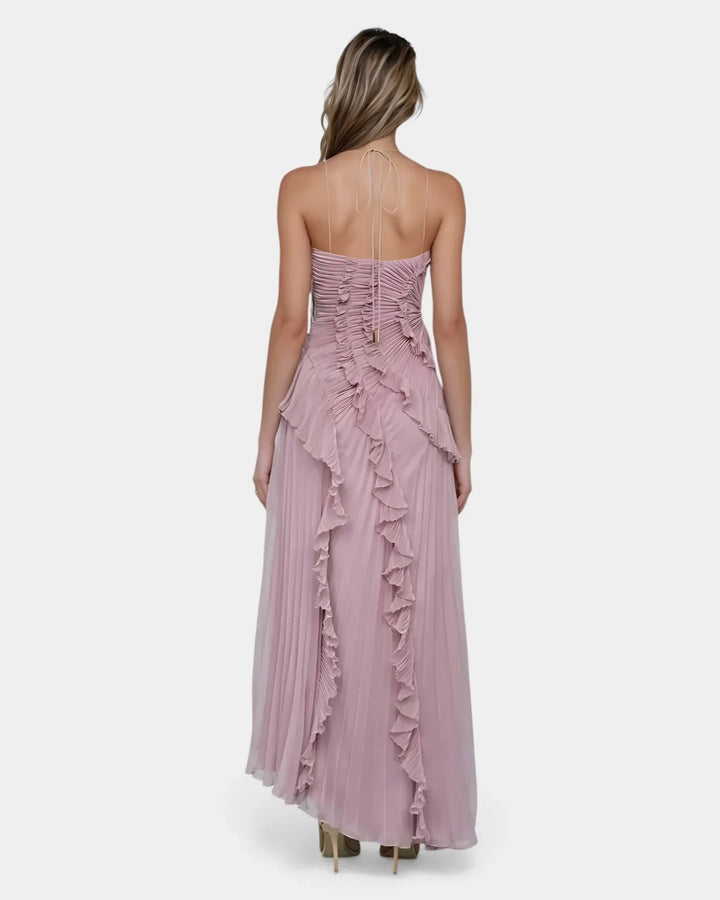 Féodora I Lavender Asymmetrical Maxi Dress with Ruffles