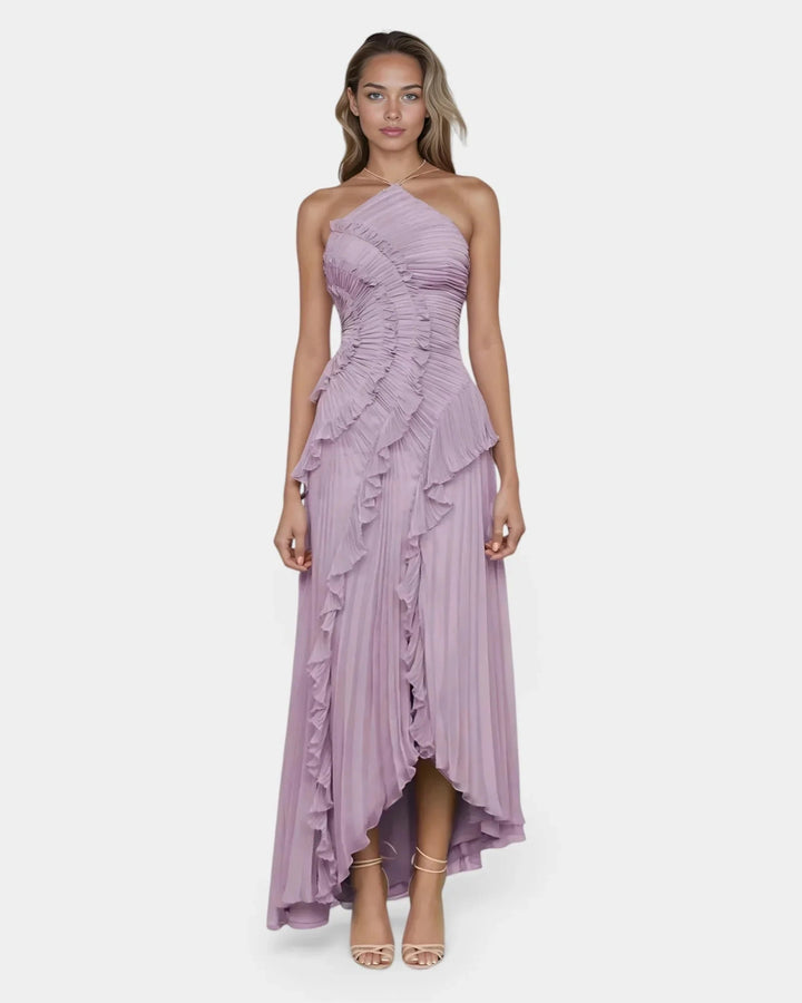 Féodora I Lavender Asymmetrical Maxi Dress with Ruffles