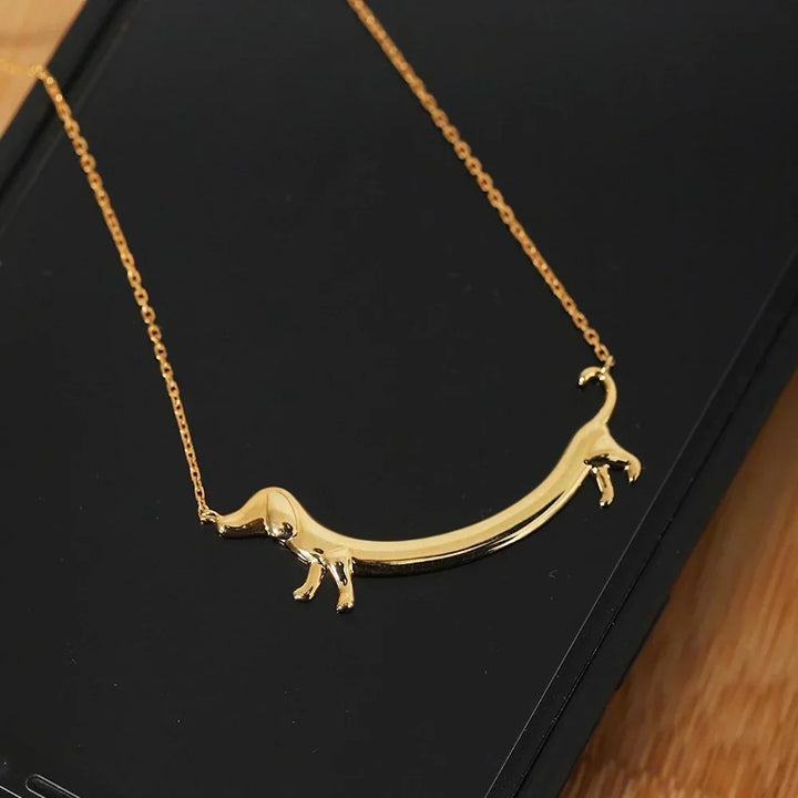 Gold Dachshund Puppy Necklace for Women