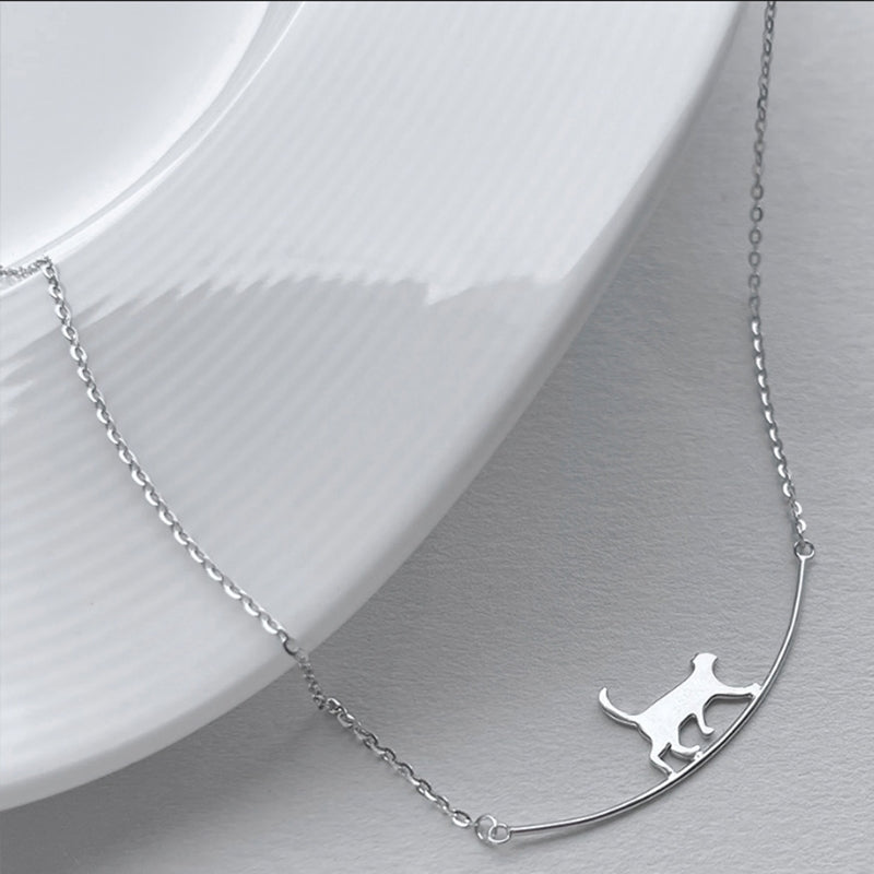 Climbing Cat Silver Necklace