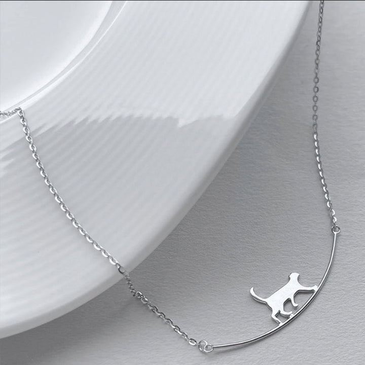 Climbing Cat Silver Necklace