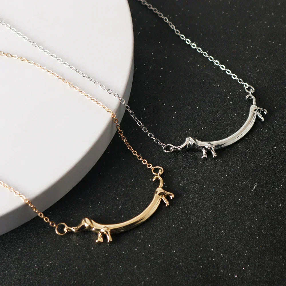 Gold Dachshund Puppy Necklace for Women