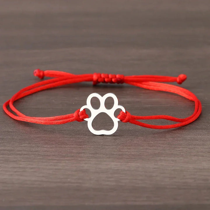Adjustable Paw Bracelet with Black and Red Cord