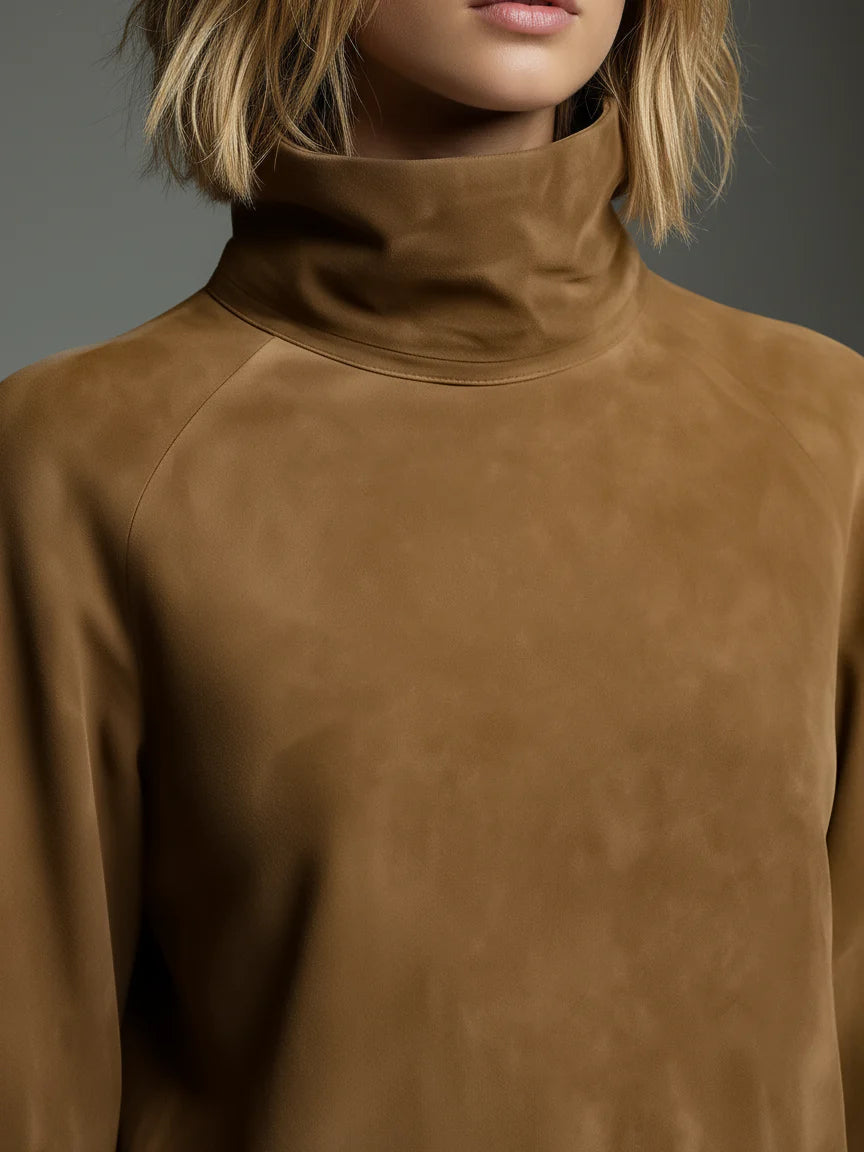 Romy | Vintage Mini Shirt in Suede with High Collar