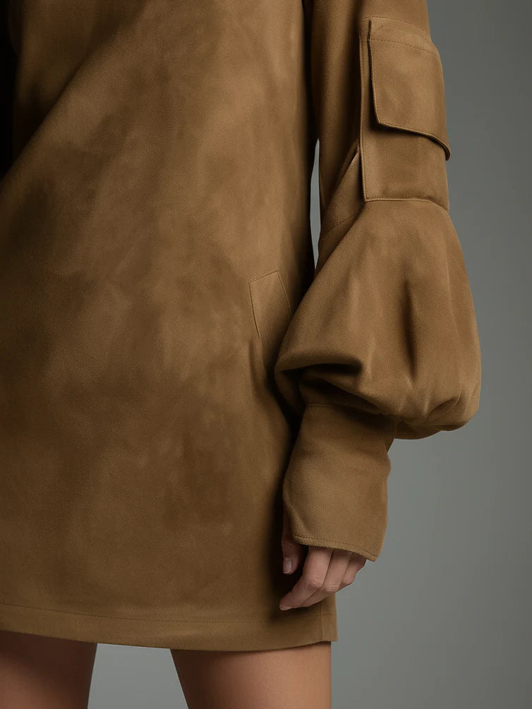 Romy | Vintage Mini Shirt in Suede with High Collar